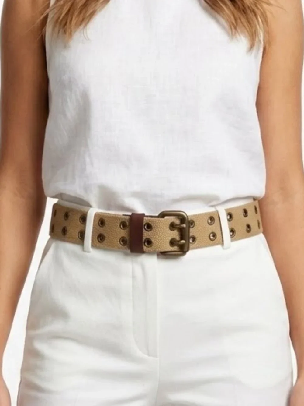 J.Crew Gorpcore Utility Tan Canvas Double Grommet Webbing Belt Size Small S